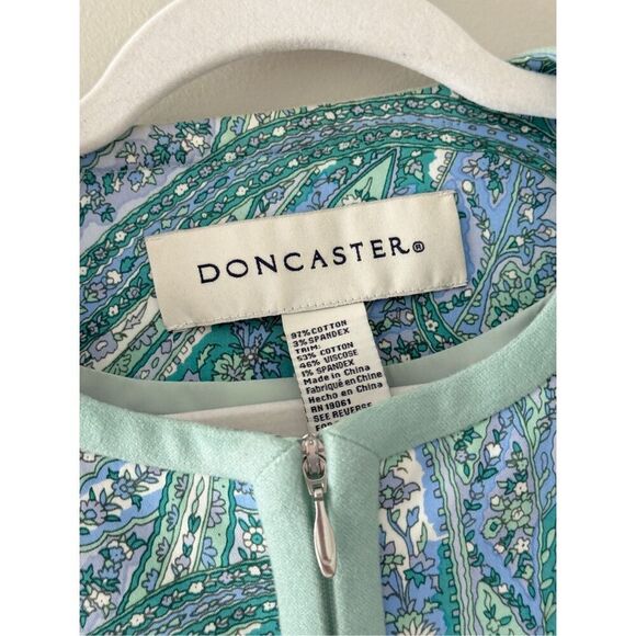 Doncaster Cotton Dress Spring Summer Blue Green Full Zip Paisley Print $425 - Picture 8 of 10